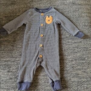 Carter's Navy and White Striped Footie with Cat Patch